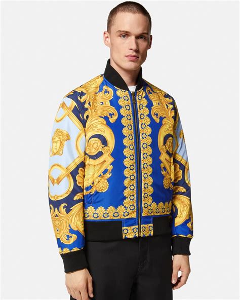 printed bomber jacket versace|Versace trench jacket men.